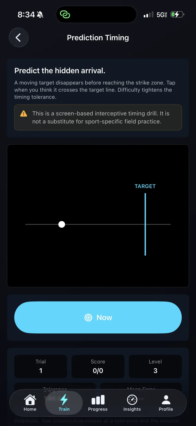 Prediction Timing drill in CogniSport on iPhone